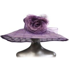 Vintage Givenchy Haute Couture Runway Worn Lavender Straw Hat