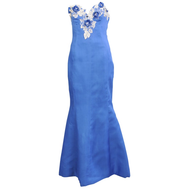 Givenchy Numbered Haute Couture Beaded Blue & White Gown & Stole
