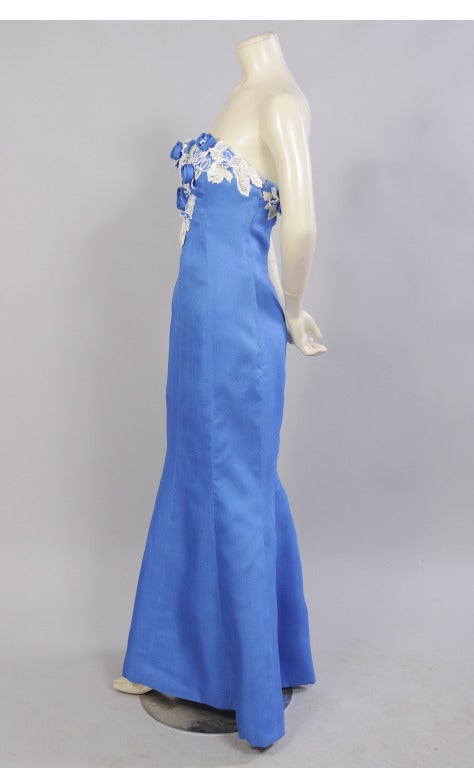 Givenchy Numbered Haute Couture Beaded Blue & White Gown & Stole In Excellent Condition In New Hope, PA