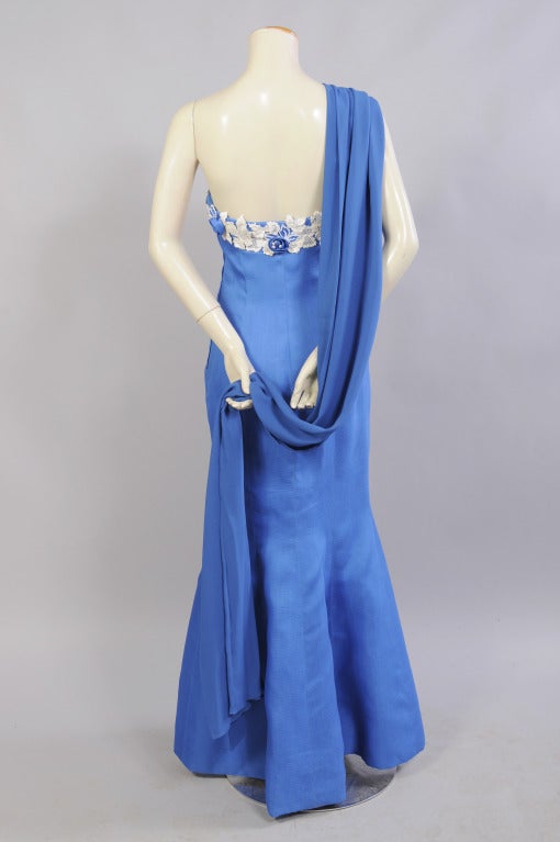 Givenchy Numbered Haute Couture Beaded Blue and White Gown and Stole at ...