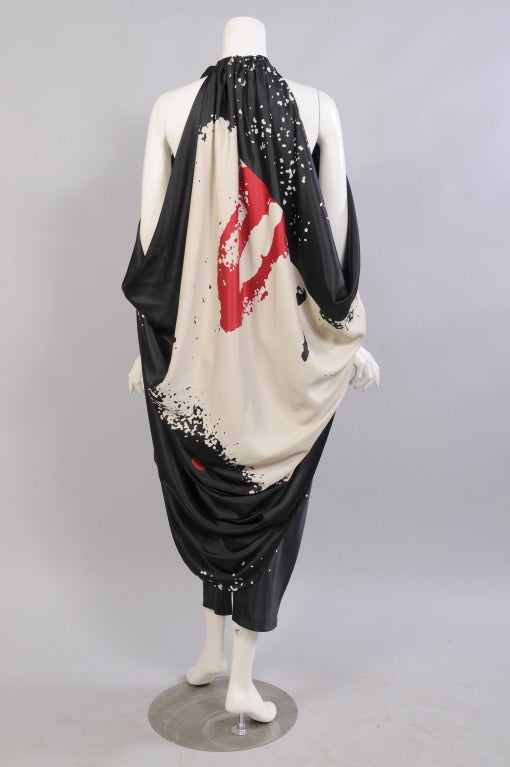 Ungaro Haute Couture Hand Painted Abstract Print Silk Evening Dress In Excellent Condition In New Hope, PA