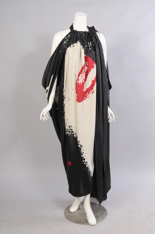 Ungaro Haute Couture Hand Painted Abstract Print Silk Evening Dress 1