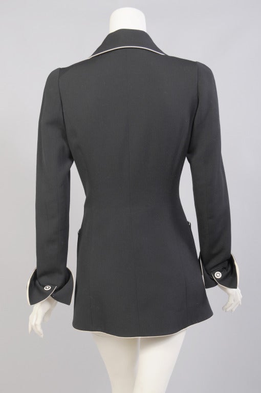 Karl Lagerfeld Black Jacket Three Dimensional Cream Trim In Excellent Condition In New Hope, PA