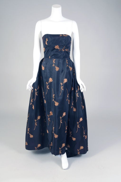 Black Silk Ballgown, Copper Embroidery 5