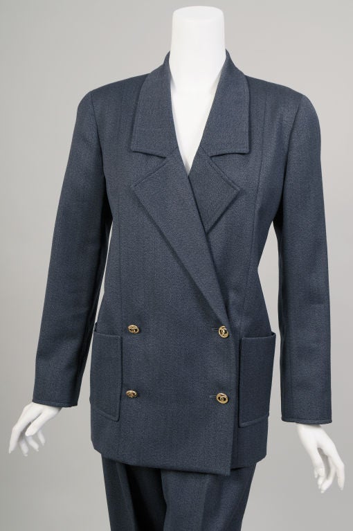 Chanel Grey Wool Suit