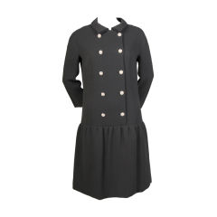 Norman Norell Black Wool Dinner Dress with Rhinestone Buttons 2