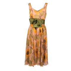 Vintage Sunflower Printed Chiffon Dress