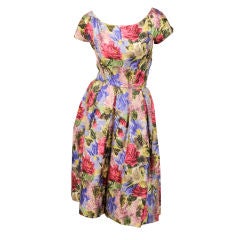 Vintage 1950's Bergdorf Goodman Floral Print Silk Dress