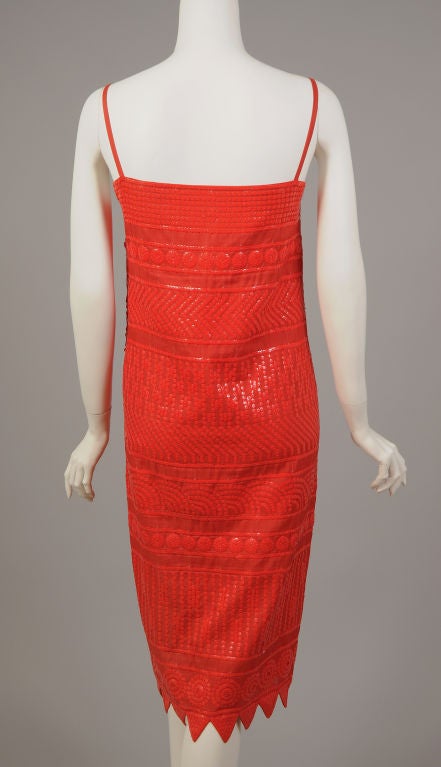 Christian Dior, Paris Red/Orange Beaded Cotton Dress In Excellent Condition In New Hope, PA