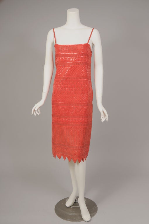 Christian Dior, Paris Red/Orange Beaded Cotton Dress 2