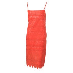 Christian Dior, Paris Red/Orange Beaded Cotton Dress