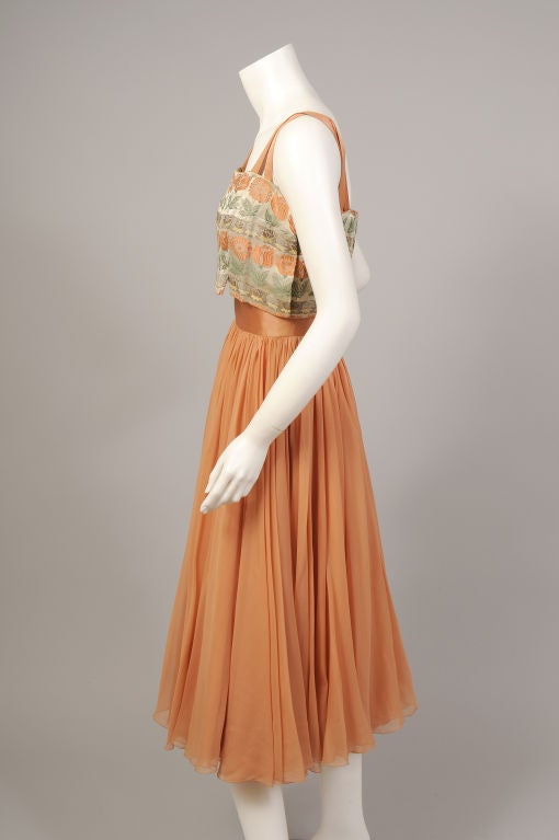 1950's Brocade & Chiffon Dress 1