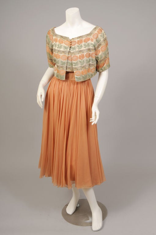 1950's Brocade & Chiffon Dress 4