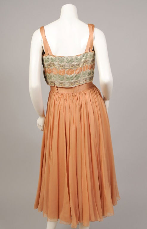 1950's Brocade & Chiffon Dress 2