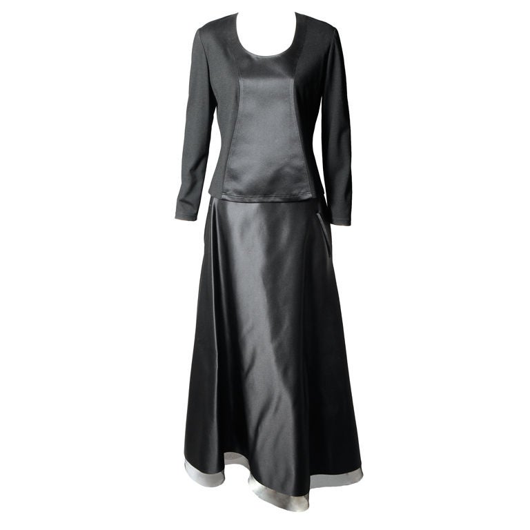 Geoffrey Beene Black Jersey and Black Satin Two Piece Evening Dress Larger Size For Sale