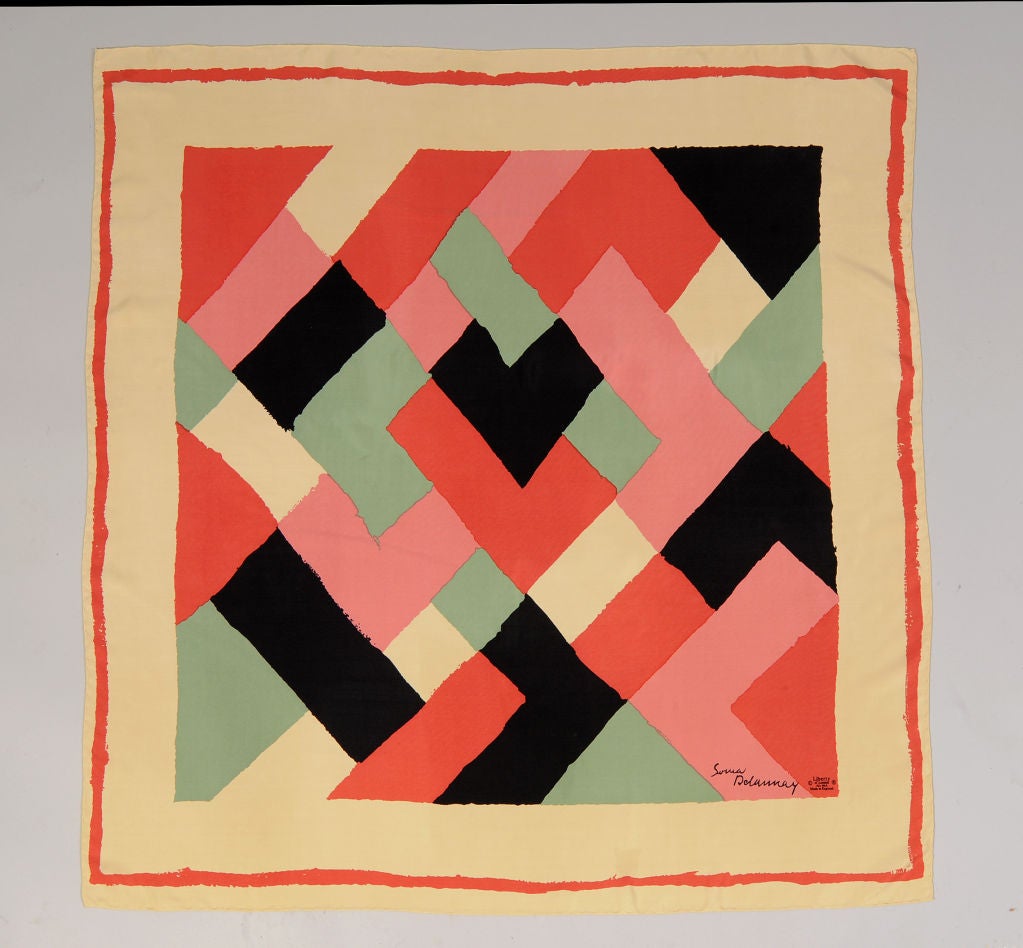 This striking and graphic silk scarf was designed by famed artist and textile designer Sonia Delaunay for Liberty of London in the 1960's. Worn as an accessory or framed as a piece of art this is a stunning example of her work. It is in excellent