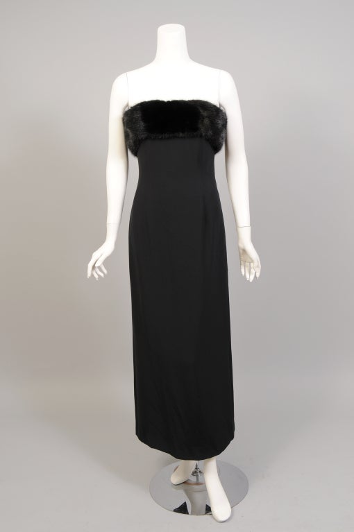 Celine Mink Trimmed Black Silk Evening Gown