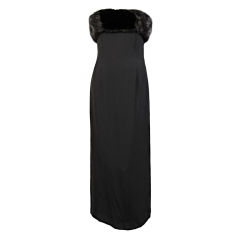 Celine Mink Trimmed Black Silk Evening Gown 8