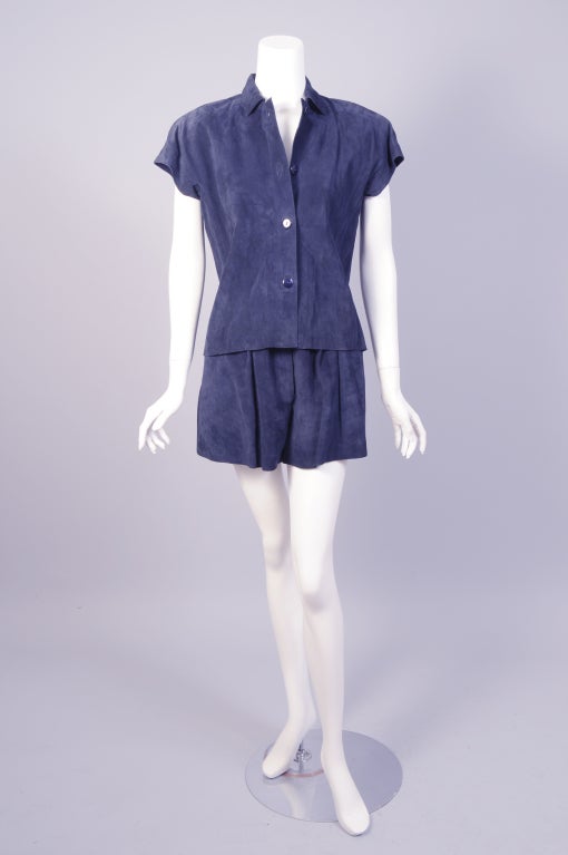 Purple Mario Valentino Navy Blue Suede Top & Shorts For Sale
