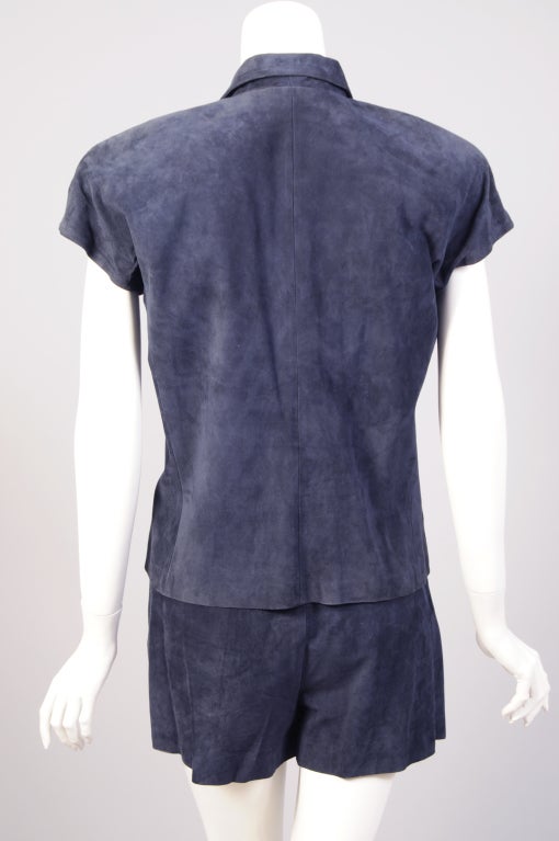Women's Mario Valentino Navy Blue Suede Top & Shorts For Sale