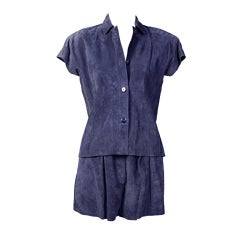 Mario Valentino Navy Blue Suede Top & Shorts 3