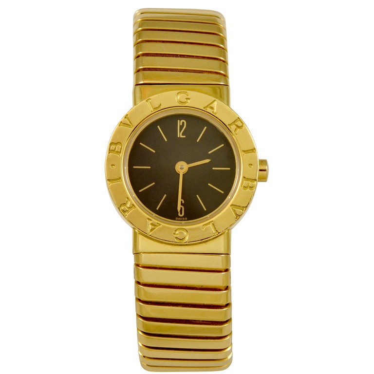 Bulgari Lady's Yellow Gold Flexible Bangle Watch at 1stdibs