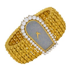 Lady's Yellow Gold, Diamond and Black Opal Bracelet Watch