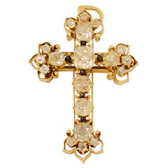 Victorian Era Old Mine Cut Diamond Gold Cross