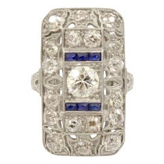 Art Deco Sapphire Diamond Platinum Ring 3