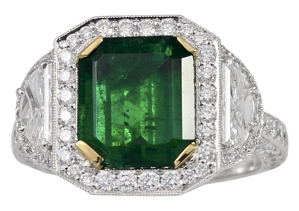 Art Deco 3.77 Carat Stunning Emerald Diamond Platinum Ring