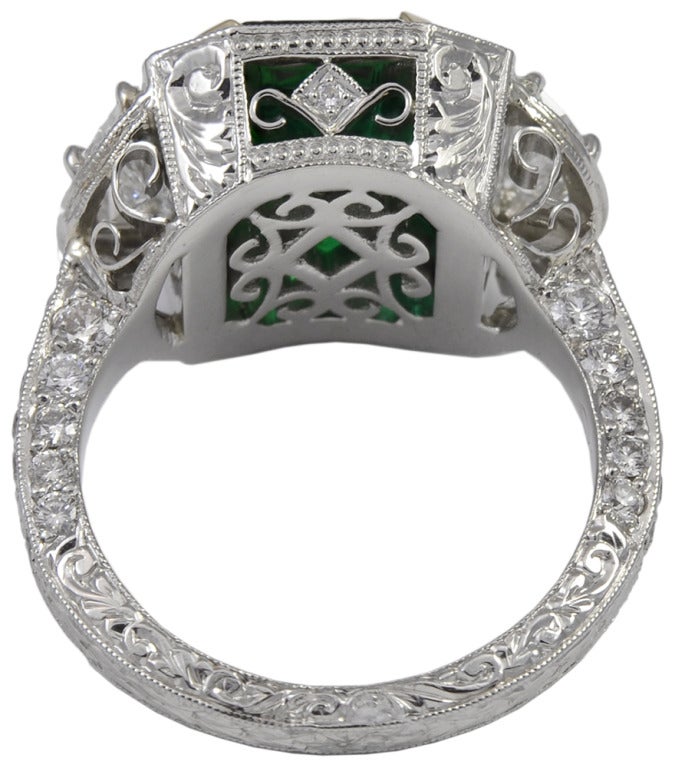 3.77 Carat Stunning Emerald Diamond Platinum Ring In Excellent Condition In Chevy Chase, MD