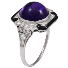 Tiffany & Co. Enamel Cabochon Amethyst Diamond Platinum Ring