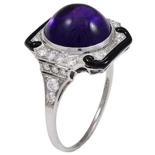 Tiffany and Co. Enamel Cabochon Amethyst Diamond Platinum Ring For Sale ...