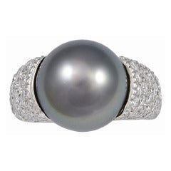 13mm South Sea Tahititan Pearl Pave Diamond Gold Ring