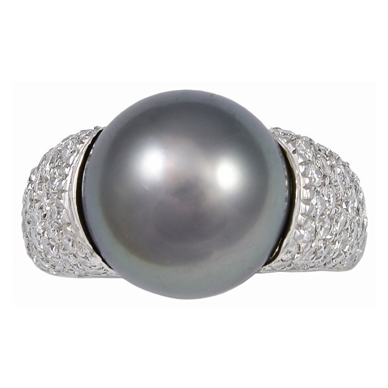 13mm South Sea Tahititan Pearl Pave Diamond Gold Ring