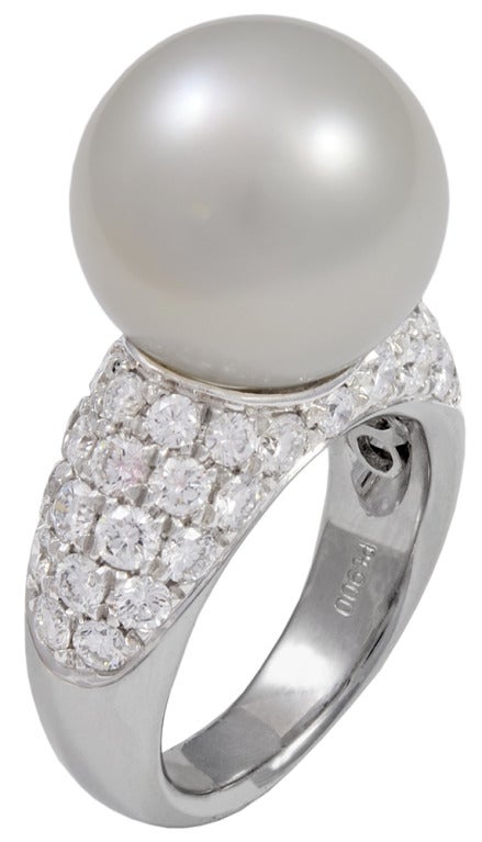 The perfect cocktail ring!  The pearl is 14.4mm, accented with 2.00cts of pave set diamonds in platinum.  Beautiful craftsmanship.
