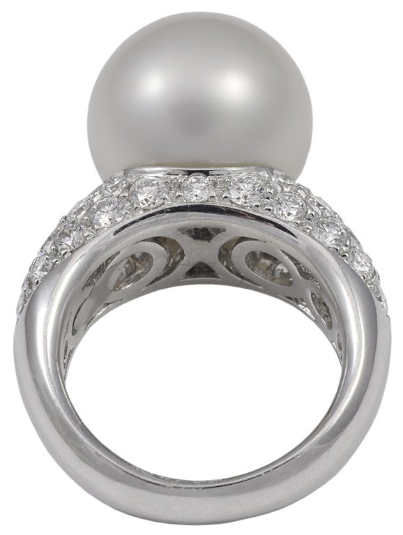 Pearl Pave Diamond Platinum Ring In Excellent Condition In Chevy Chase, MD