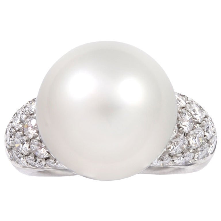 pearl and pave diamond platinum ring for sale at 1stdibs pearl and pave diamond platinum ring for sale at 1stdibs