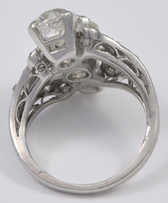 Women's Art Deco 4.56 Carat Old European Cut Diamonds Platinum Ring