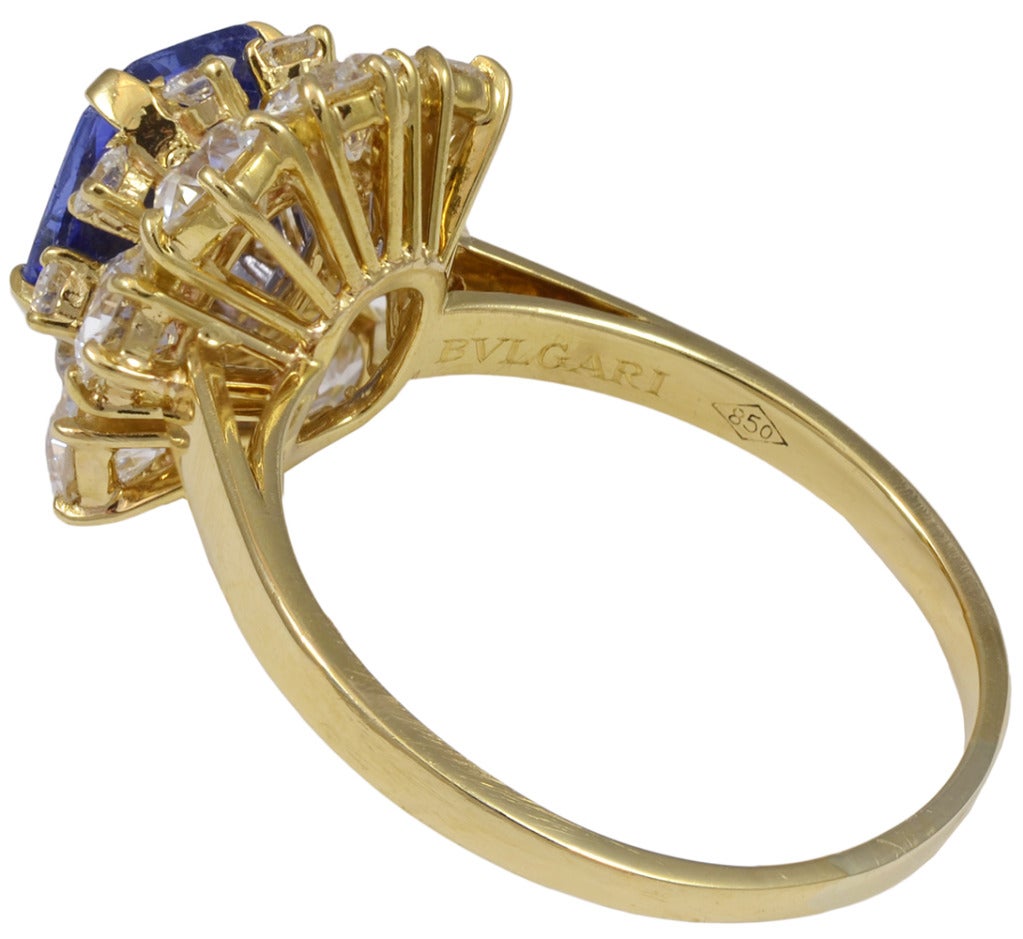 Women's Bulgari Cushion Sapphire Diamond Gold Ring