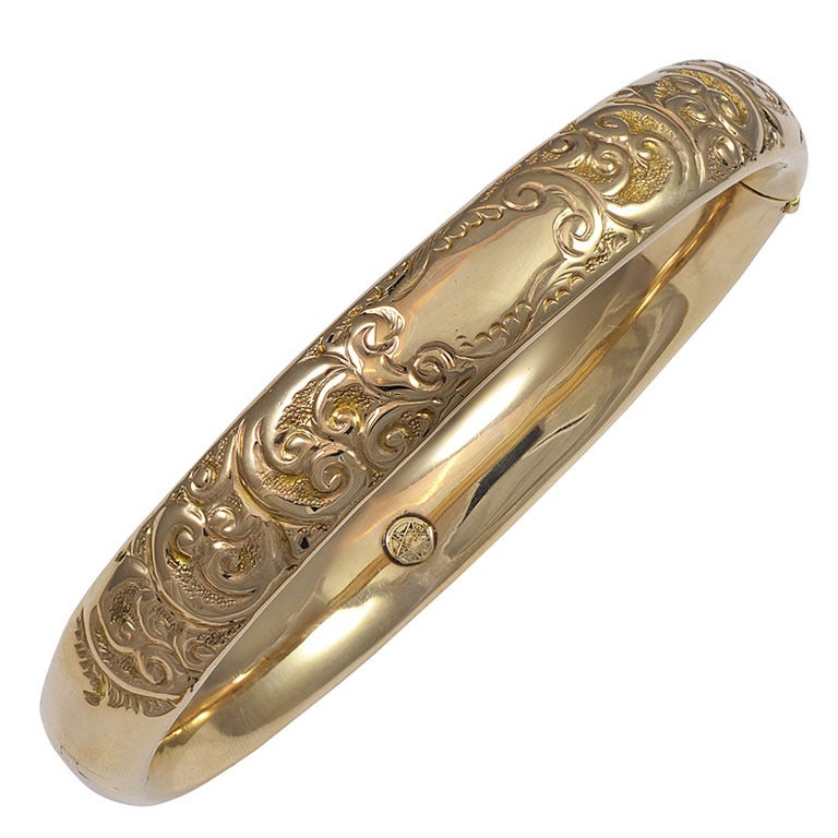 Engraved Gold Bangle Bracelet