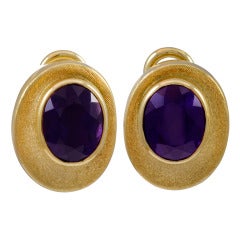 Burle Marx Oval Amethyst Gold Clip Earrings