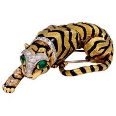 Retro David Webb Crouching Tiger Brooch