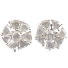 Triangular and Round Rose Cut Diamond Gold Floral Earrings