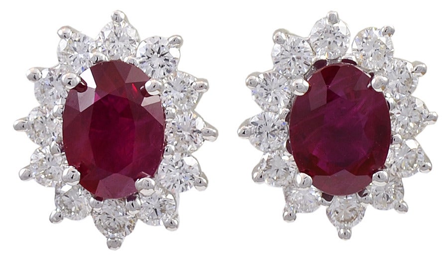Natural Oval Ruby and Diamond Earrings at 1stdibs