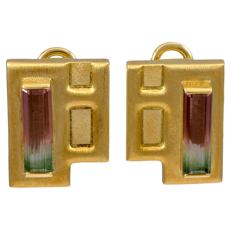 Bruno Guidi Step Cut Watermelon Tourmaline Clip Earring