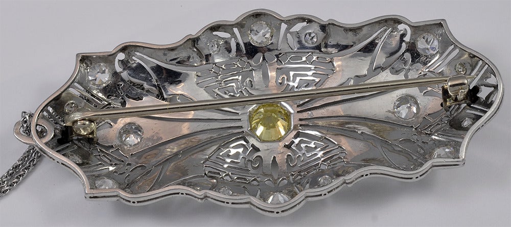 Art Deco Fancy Yellow Diamond Platinum Pendant In Excellent Condition In Chevy Chase, MD