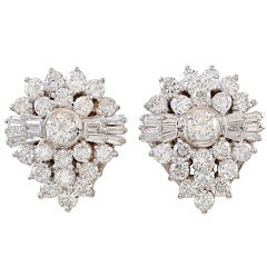 Pear Shaped Diamond Cluster Clip/Post Platinum Earrings