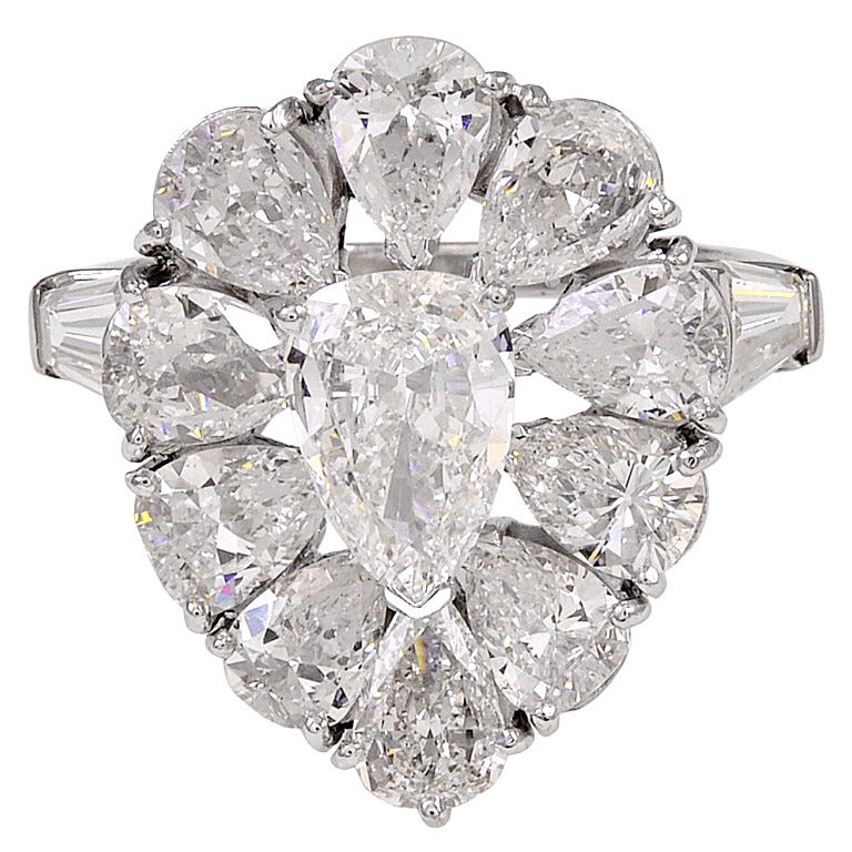 Pear-Shaped Cluster Diamond Platinum Ring