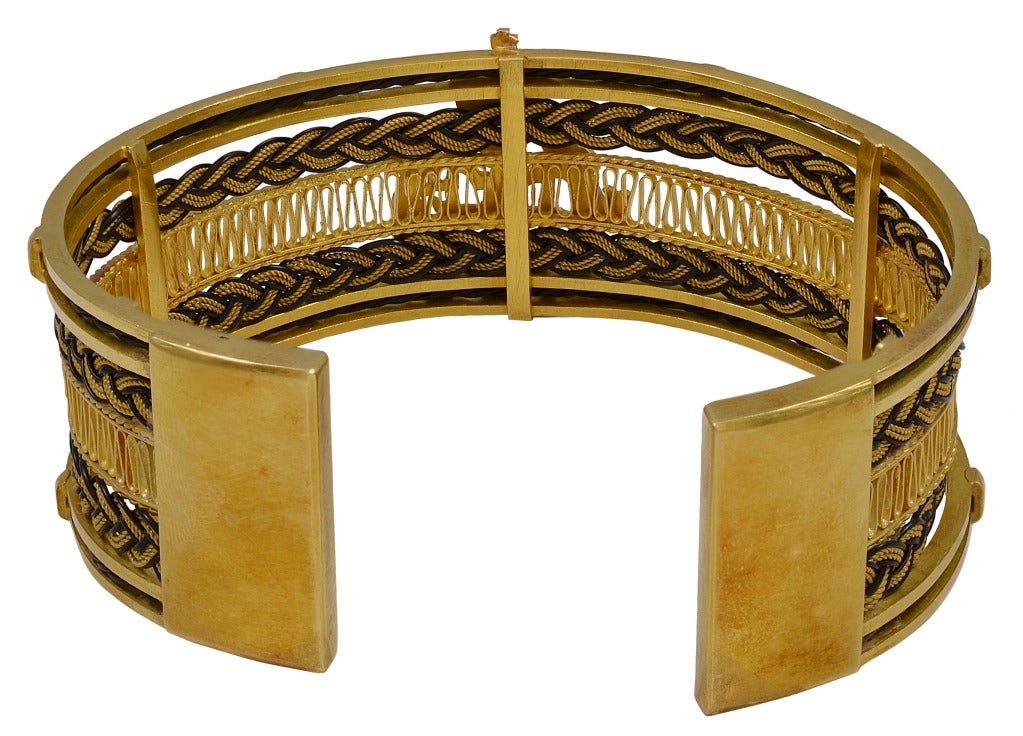 Haile Selassie Crested Gold and Elephant Hair Bangle Bracelet